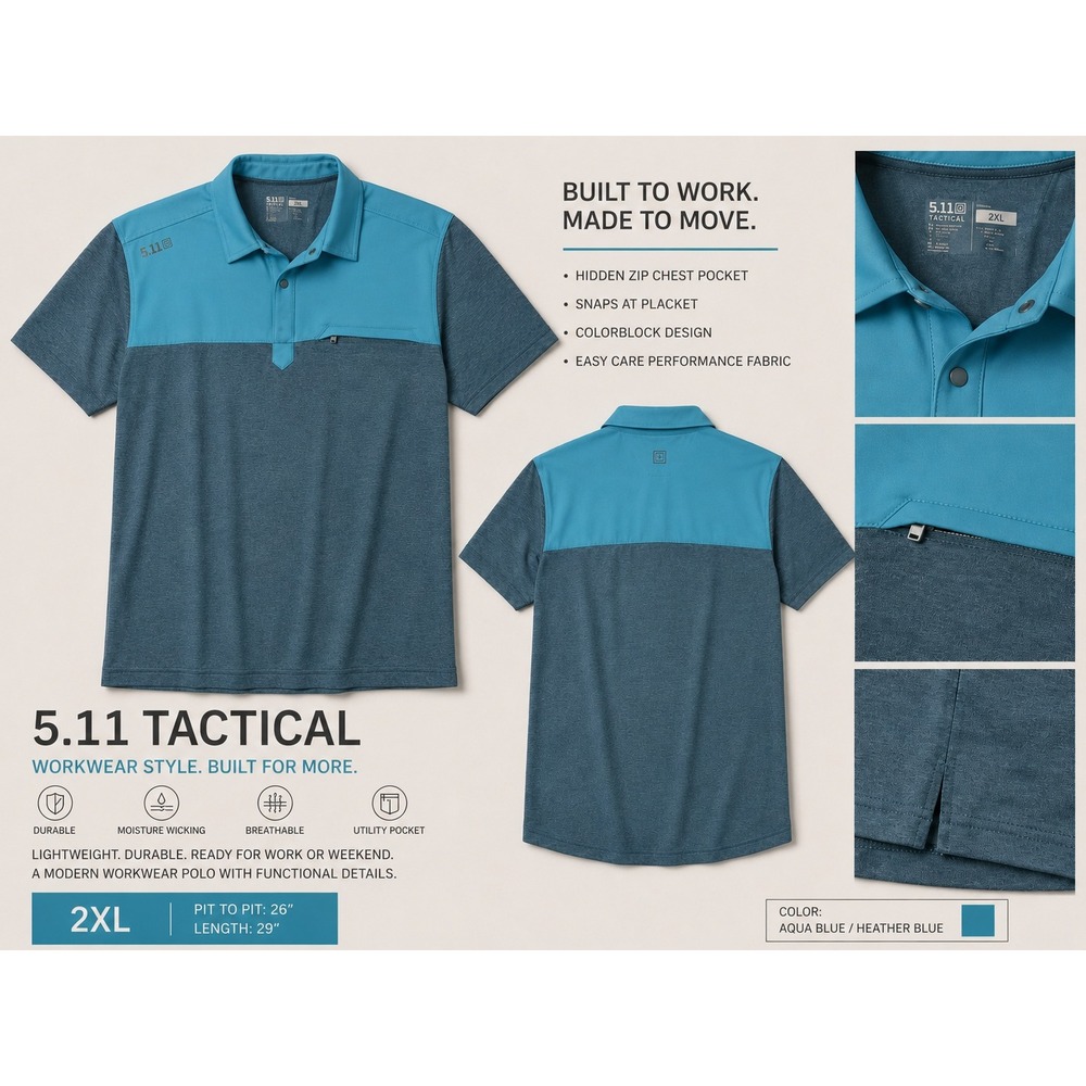 5.11 Tactical Polo Shirt Mens 2XL Blue Gray Colorblock Utility Gorpcore Outdoor